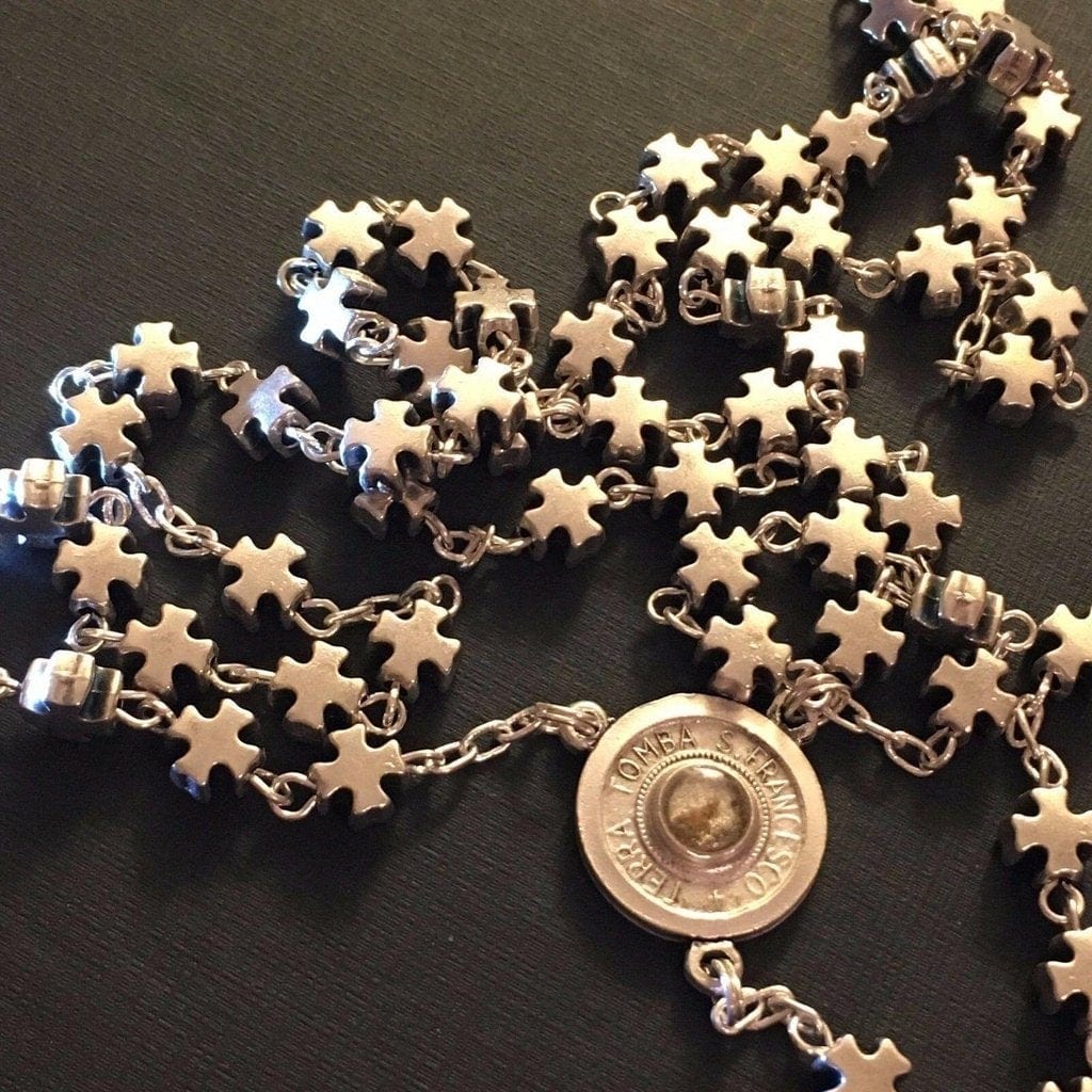 Franciscan Rosary Blessed Pope w/ St. Francis Asissi Relic Soil From Tomb | Catholically