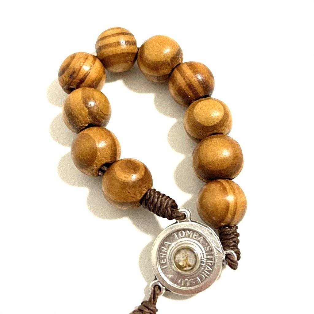 Franciscan Ten Beads Hand Rosary Blessed By Pope - St.Francis Relic Soil Tau | Catholically