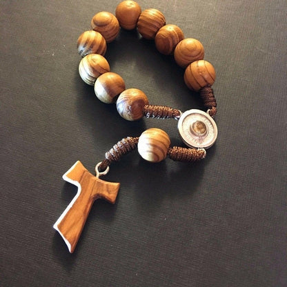 Franciscan Ten Beads Hand Rosary Blessed By Pope - St.Francis Relic Soil Tau | Catholically