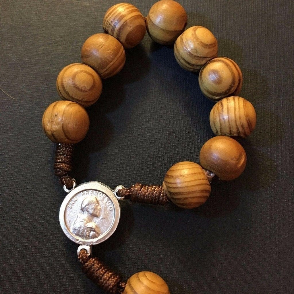 Franciscan Ten Beads Hand Rosary Blessed By Pope - St.Francis Relic Soil Tau | Catholically