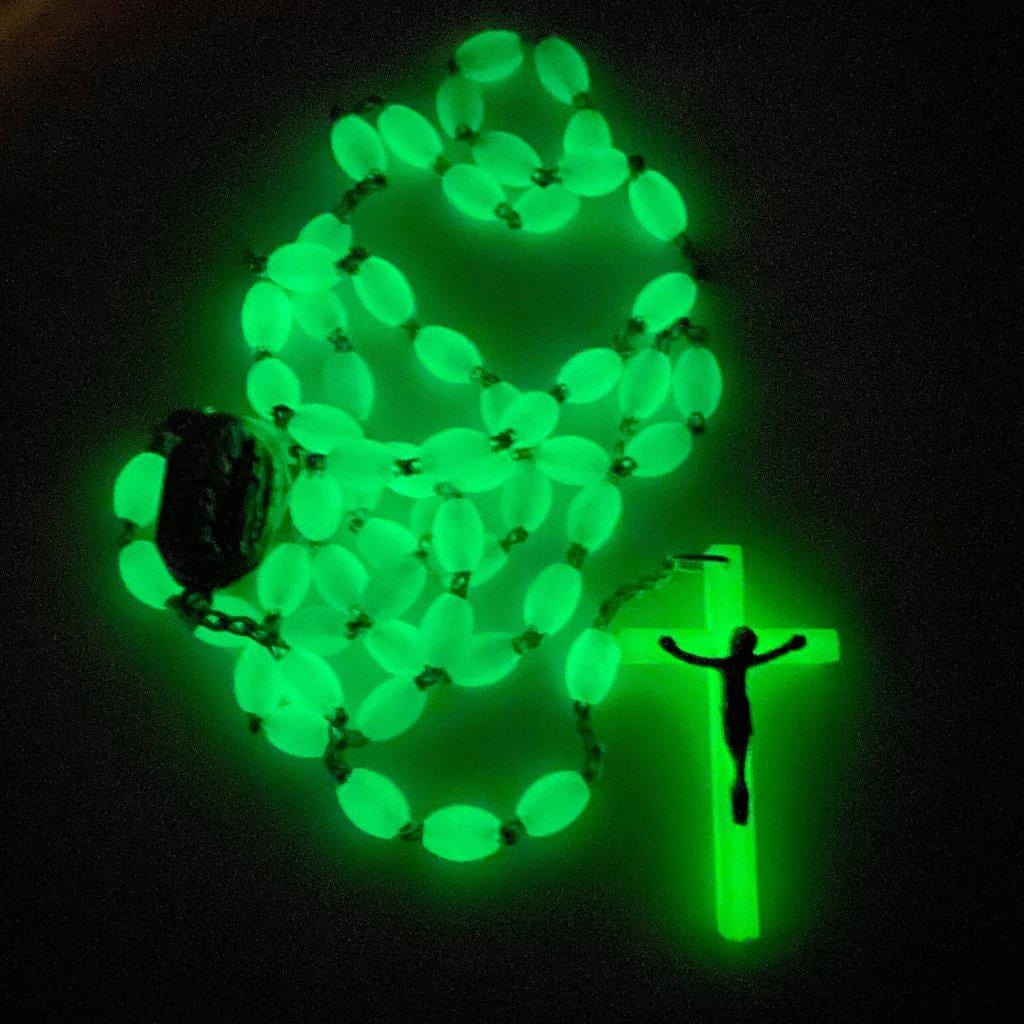 Glow in the Dark Rosary Lourdes Water Relic Medal - Blessed By Pope | Catholically