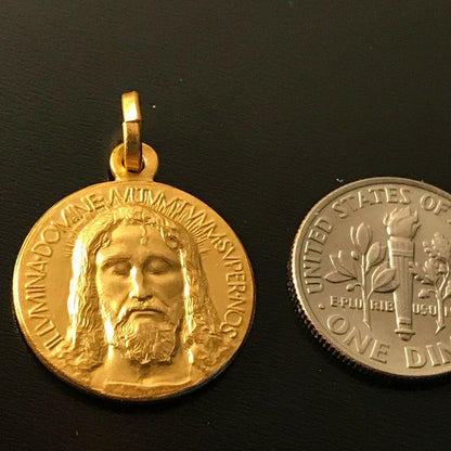 Gold Medal Over Sterling 925 Holy Face Of Jesus - Holy Shroud - Oviedo Sindone | Catholically