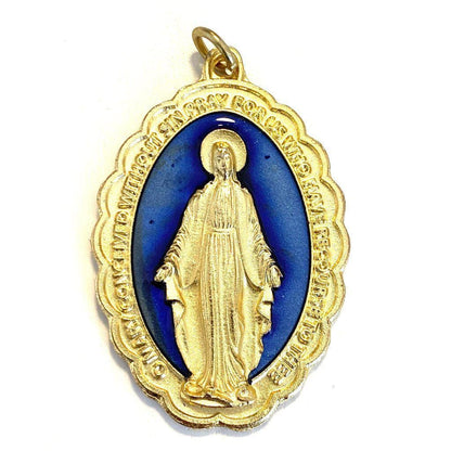 Golden & Enamel 2" Pendant - Blessed Mother Mary Miraculous Medal | Catholically