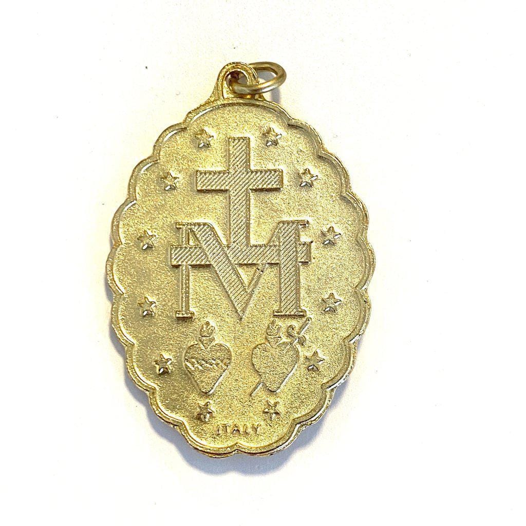 Golden & Enamel 2" Pendant - Blessed Mother Mary Miraculous Medal | Catholically