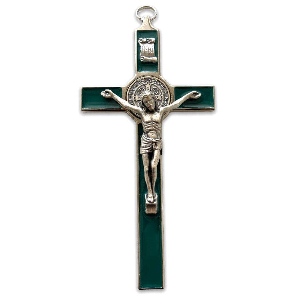 Green 7.5" St. Benedict Cross Crucifix -Exorcism -Saint -Blessed -San Benito | Catholically