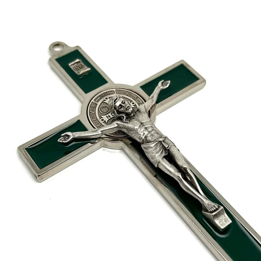 Green 7.5" St. Benedict Crucifix - Cruz de San Benito - Blessed by Pope | Catholically