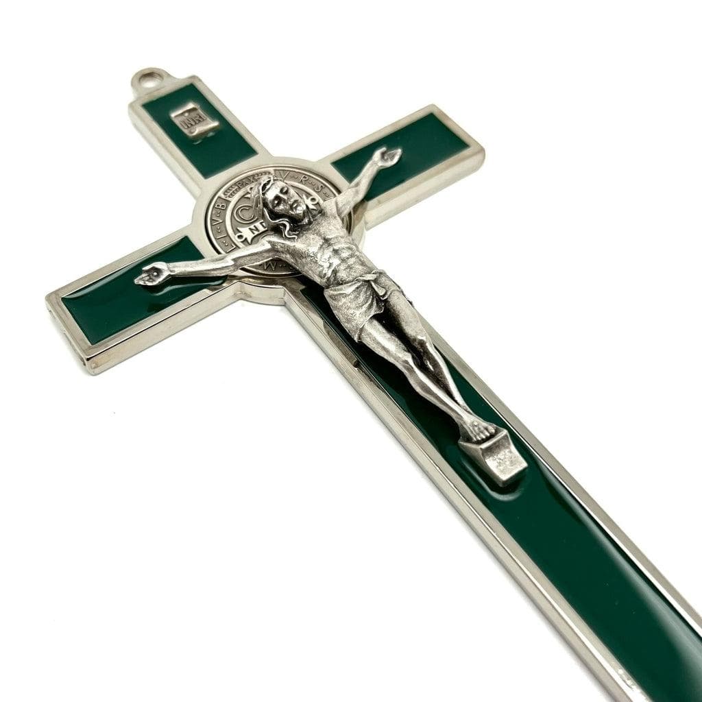 Green 7.5" St. Benedict Crucifix - Cruz de San Benito - Blessed by Pope | Catholically