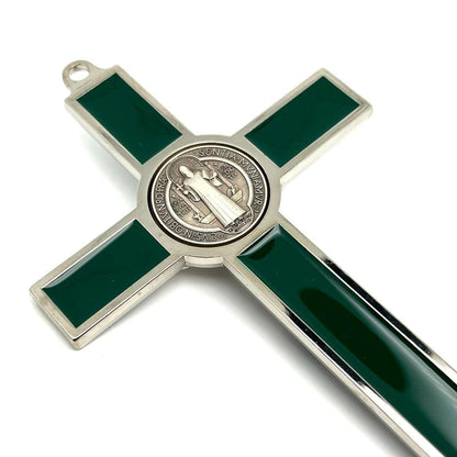 Green 7.5" St. Benedict Crucifix - Cruz de San Benito - Blessed by Pope | Catholically