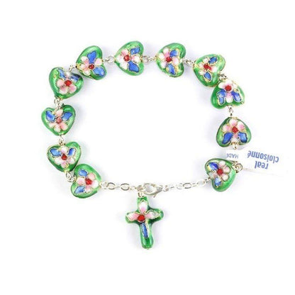 Green Bracelet Cloisonne Rosary  - Blessed By Pope | Catholically