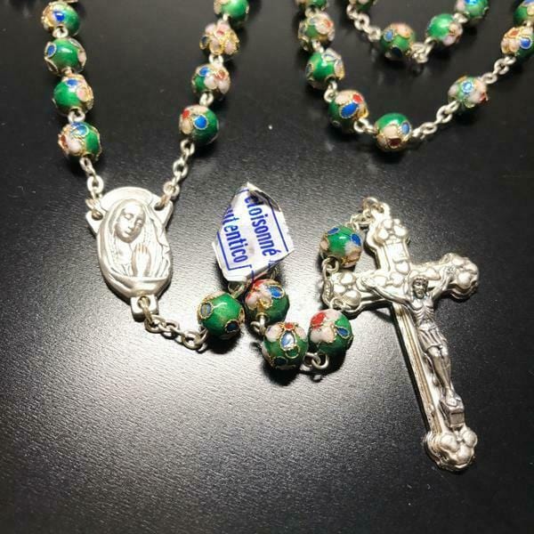 Green Cloisonne Rosary Blessed By Pope - Prayer Beads | Catholically
