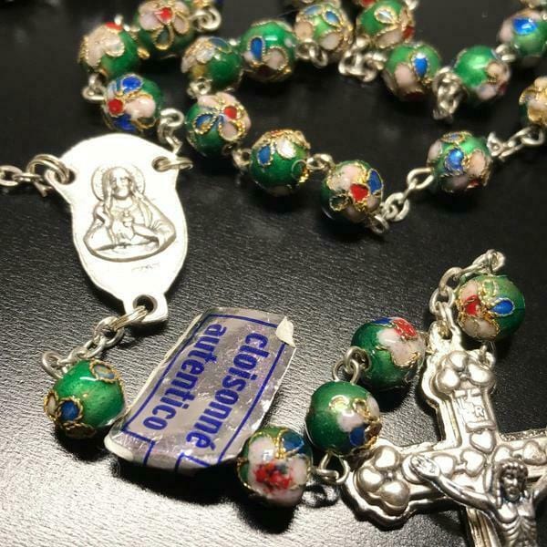 Green Cloisonne Rosary Blessed By Pope - Prayer Beads | Catholically
