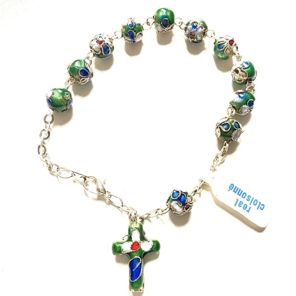 Green Cloisonne Rosary Bracelet  Blessed By Pope On Request - Glass | Catholically