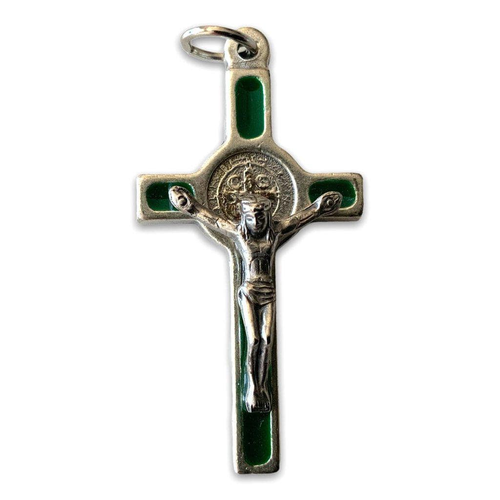 Green Cross St. Benedict - Tiny Pendant - Rosary Parts - Crucifix | Catholically