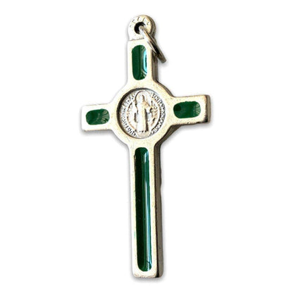 Green Cross St. Benedict - Tiny Pendant - Rosary Parts - Crucifix | Catholically