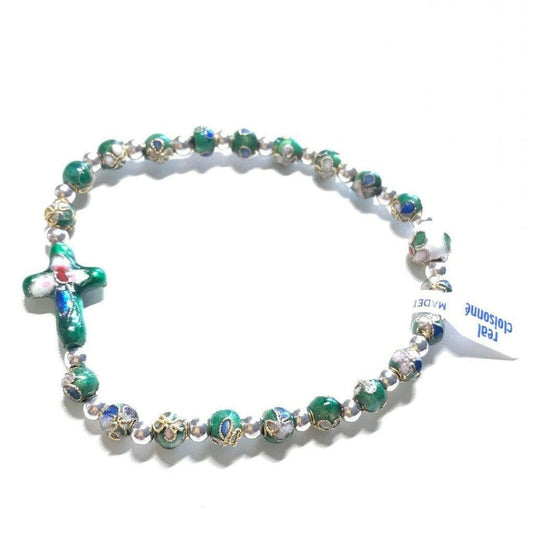 Green Stretch Cloisonne Bracelet - Blessed By Pope - Religious Jewelery | Catholically