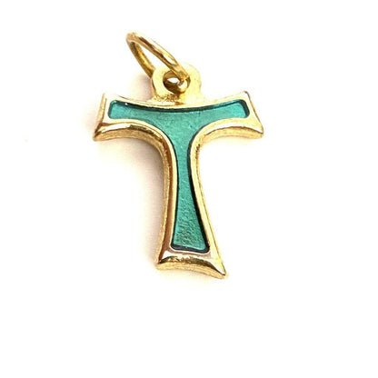 Green Tau Cross Blessed by Pope Small Pax Et Bonum Franciscan Crucifix | Catholically