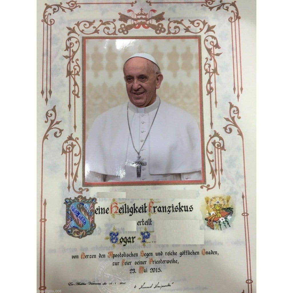 Handwritten Pope Francis Papal Apostolic Blessing- Papst Apostolischen Segen | Catholically
