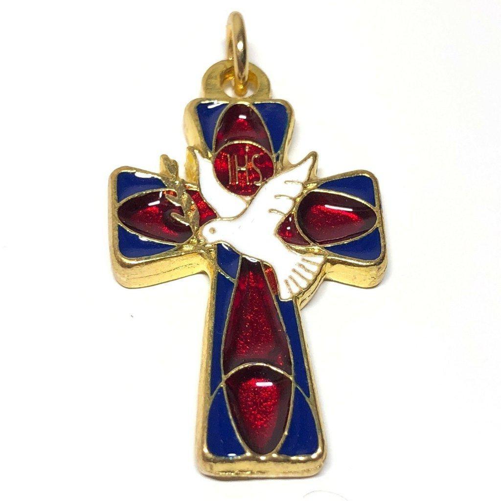Holy Communion Cross - Brass Red & Blue Enamel Ihs Crucifix - Blessed By Pope | Catholically