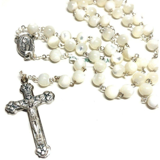 Holy Communion Mother Of Pearl Rosary -Confirmation -Baptism -Blessed By Pope | Catholically