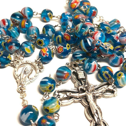 Holy Communion -Murrina Glass Blue Italian Rosary Virgin Mary Blessed By Pope | Catholically
