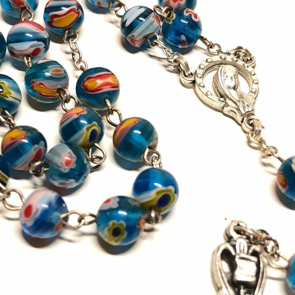 Holy Communion -Murrina Glass Blue Italian Rosary Virgin Mary Blessed By Pope | Catholically