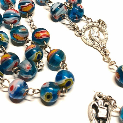 Holy Communion -Murrina Glass Blue Italian Rosary Virgin Mary Blessed By Pope | Catholically
