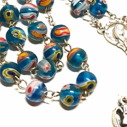 Holy Communion -Murrina Glass Blue Italian Rosary Virgin Mary Blessed By Pope | Catholically
