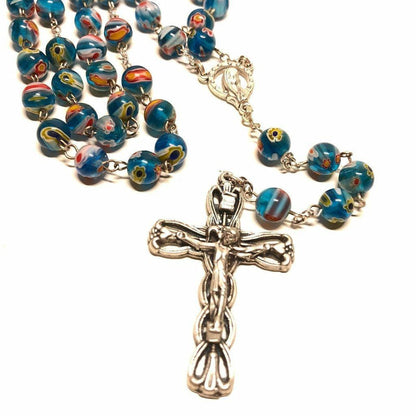 Holy Communion -Murrina Glass Blue Italian Rosary Virgin Mary Blessed By Pope | Catholically