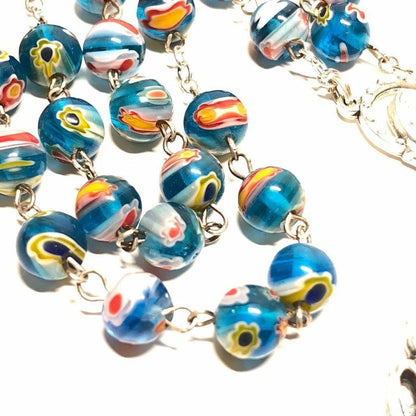 Holy Communion -Murrina Glass Blue Italian Rosary Virgin Mary Blessed By Pope | Catholically