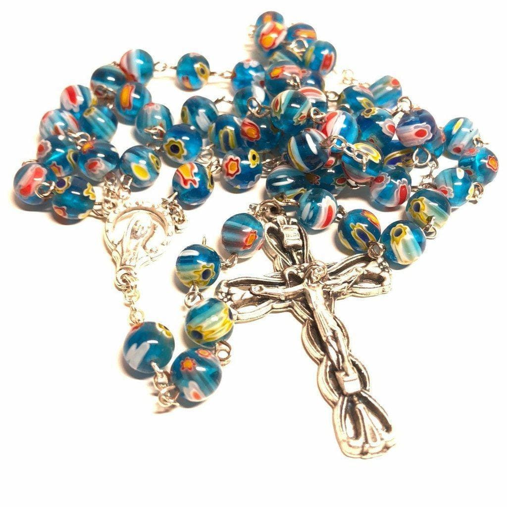 Holy Communion -Murrina Glass Blue Italian Rosary Virgin Mary Blessed By Pope | Catholically