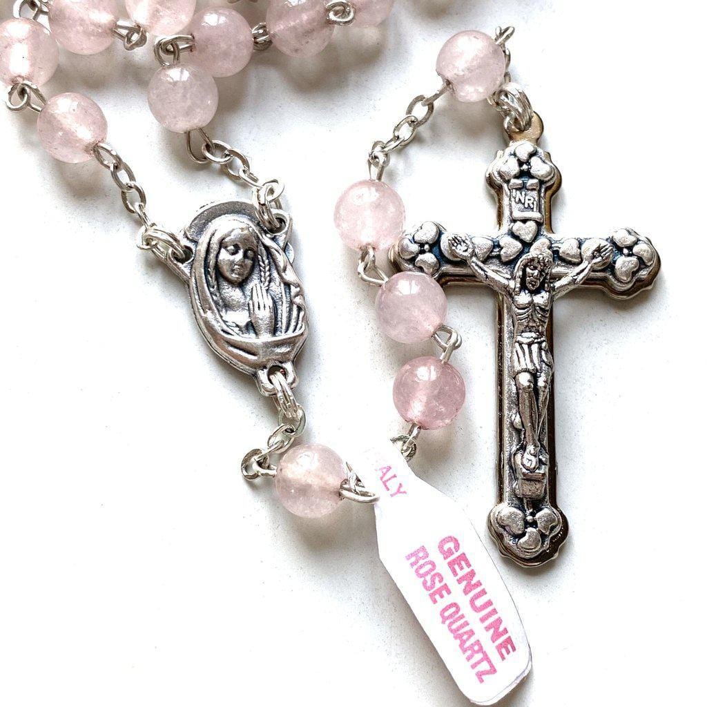 Pope Francis Pink Quartz Rosary -Confirmation -Baptism -Wedding | Catholically