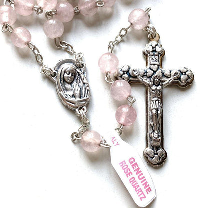 Pope Francis Pink Quartz Rosary -Confirmation -Baptism -Wedding | Catholically