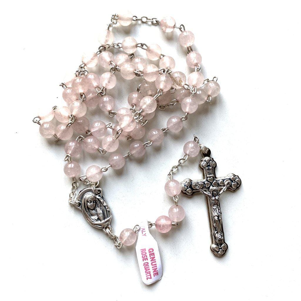 Pope Francis Pink Quartz Rosary -Confirmation -Baptism -Wedding | Catholically