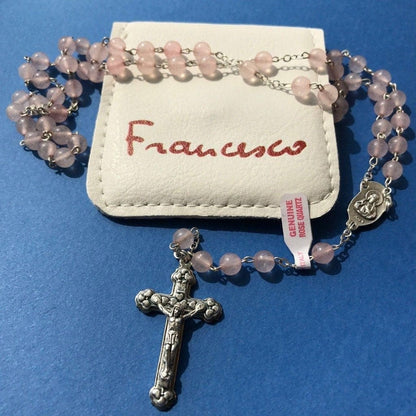 Pope Francis Pink Quartz Rosary -Confirmation -Baptism -Wedding | Catholically