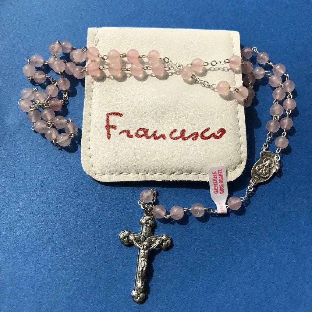 Pope Francis Pink Quartz Rosary -Confirmation -Baptism -Wedding | Catholically