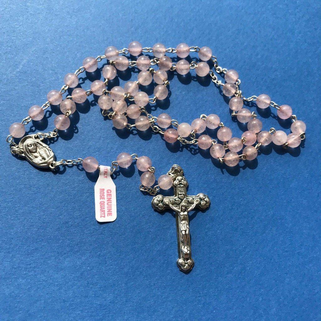Pope Francis Pink Quartz Rosary -Confirmation -Baptism -Wedding | Catholically