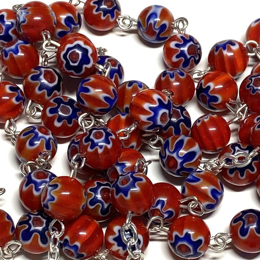 Holy Communion Red & Blue Italian Murrina Rosary - Blessed By Pope | Catholically
