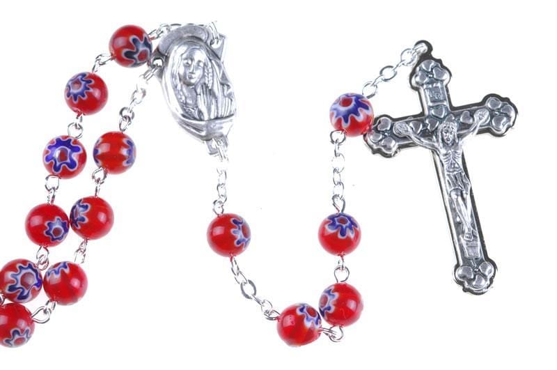 Holy Communion Red & Blue Italian Murrina Rosary - Blessed By Pope | Catholically