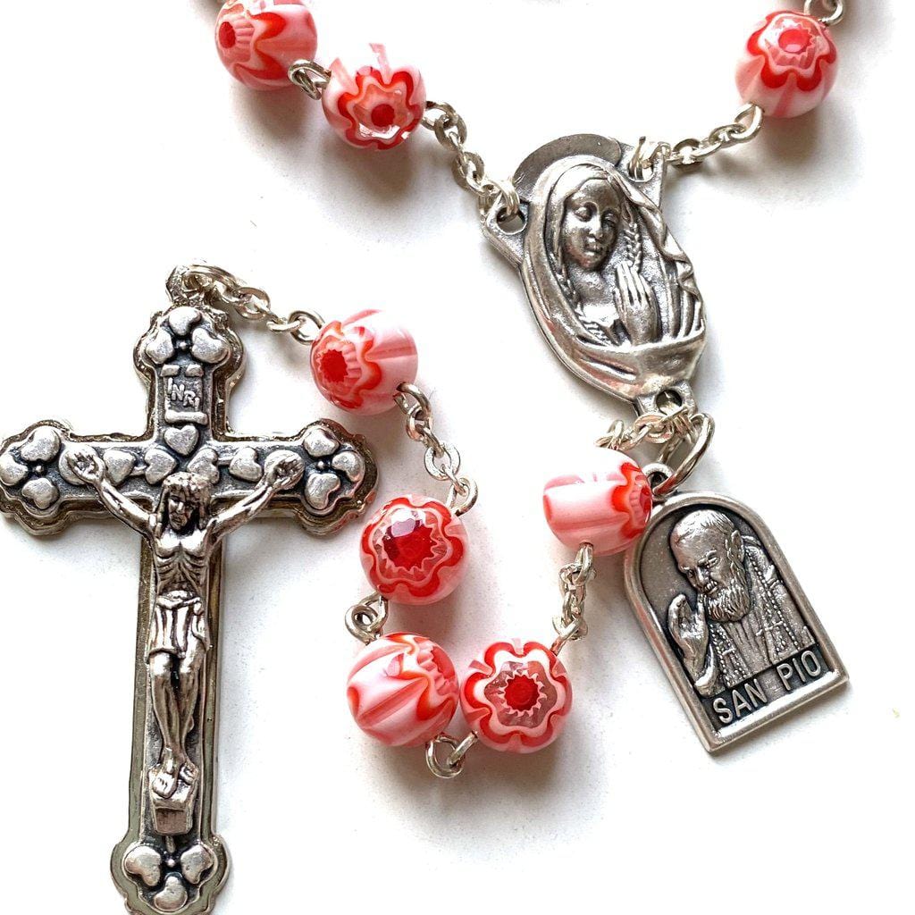 Holy Communion St. Pio Pink Relic Rosary - Blessed By Pope | Catholically