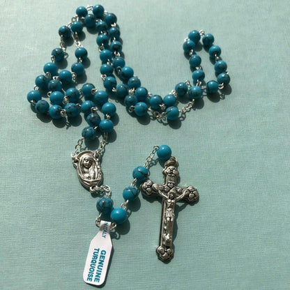 Holy Communion Turquoise Quartz Rosary -Confirmation -Baptism -Wedding | Catholically