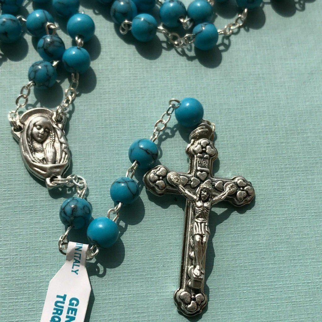 Holy Communion Turquoise Quartz Rosary -Confirmation -Baptism -Wedding | Catholically