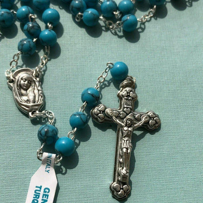 Holy Communion Turquoise Quartz Rosary -Confirmation -Baptism -Wedding | Catholically