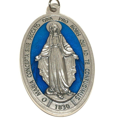 Huge Miraculous Medal 3" with Blue Enamel - Blessed By Pope LeoXIV | Catholically