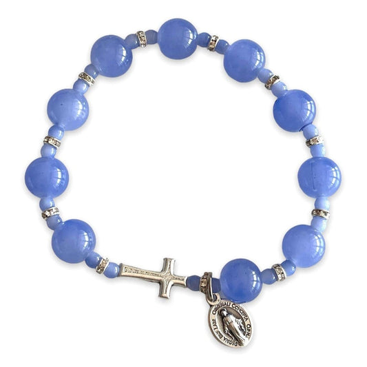 Italian Ligth Blue Glass Bracelet - Elastic Bangle - Blessed By Pope | Catholically