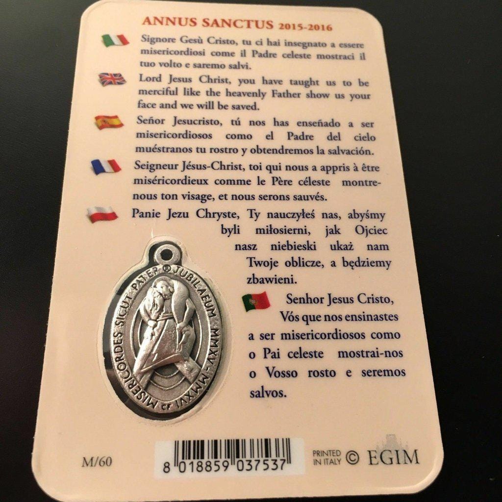 Jubilee Holy Card W/ Medal Blessed By Pope - Holy Year Of Mercy | Catholically