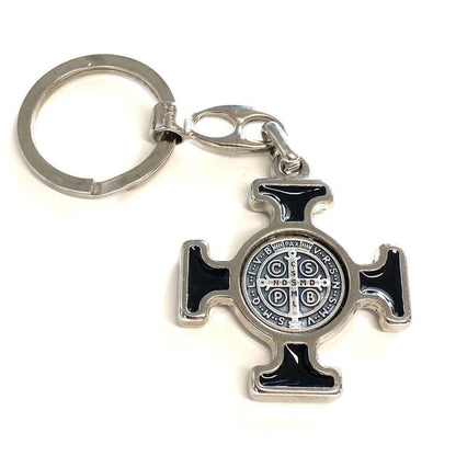Keychain - Saint Benedict Keyring - Black Medallion - Exorcism | Catholically