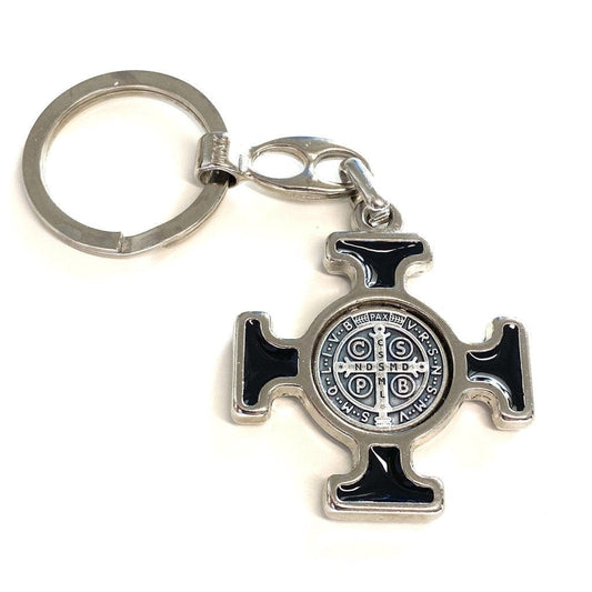 Keychain - Saint Benedict Keyring - Black Medallion - Exorcism | Catholically
