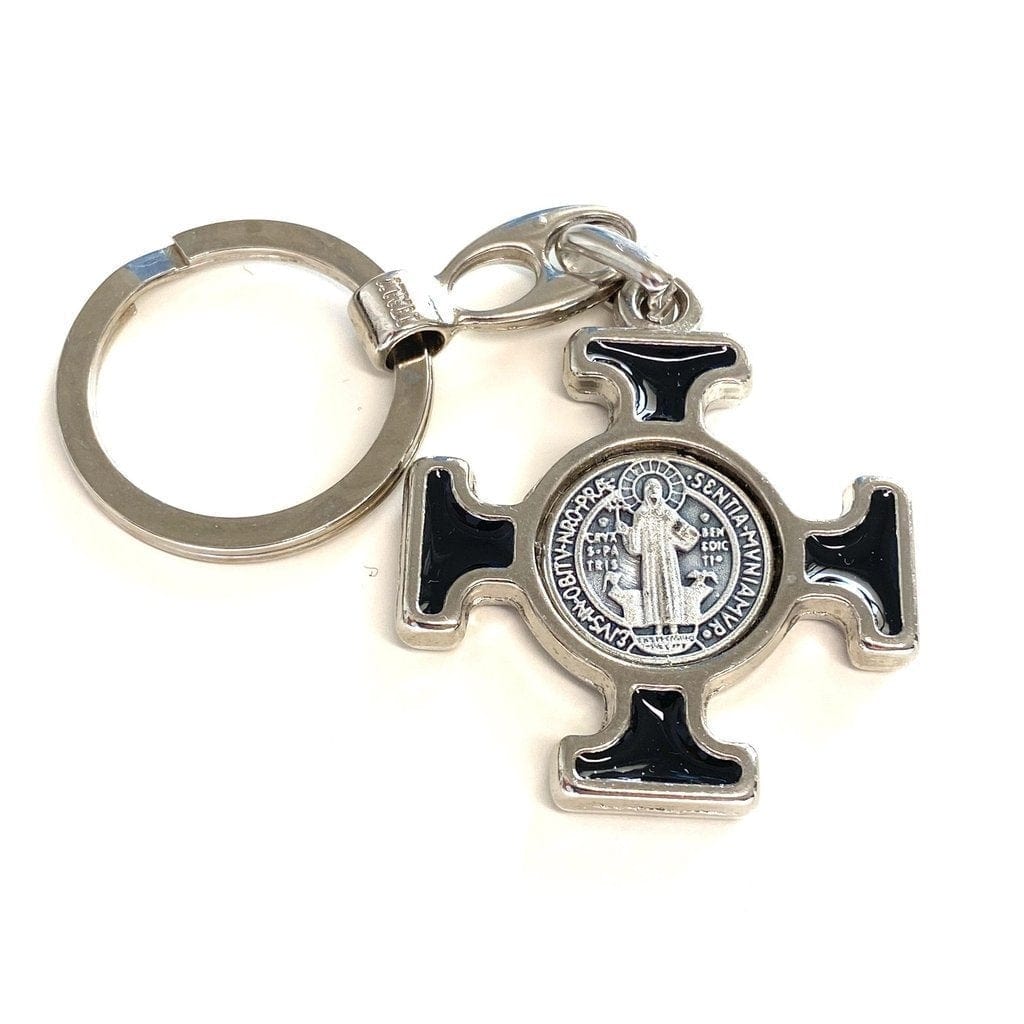 Keychain - Saint Benedict Keyring - Black Medallion - Exorcism | Catholically