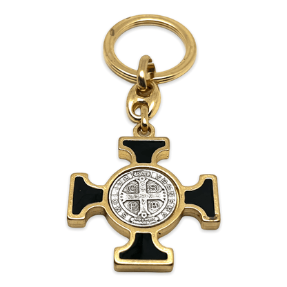 Keychain - Saint Benedict Keyring - Black Medallion - Exorcism | Catholically