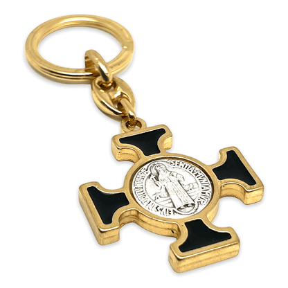 Keychain - Saint Benedict Keyring - Black Medallion - Exorcism | Catholically